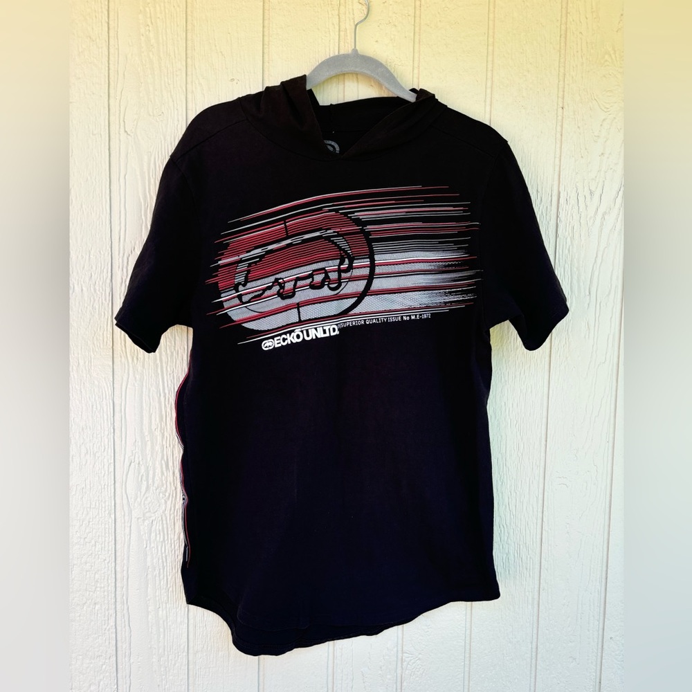 ECKO UNLTD. Black Hoodie  T-SHIRT Size MEDIUM M Men’s Y2K Short Sleeve Graphic